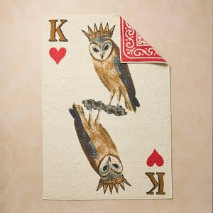 John Derian for Target 70"x50" Reversable King of Hearts Owl Card Quilt - 1 of 3