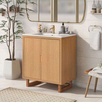 30" Modern Bathroom Vanity with Sink, Wood Frame Cabinet with Double Doors, Spacious Storage Solution for Compact Bathrooms - The Pop Home