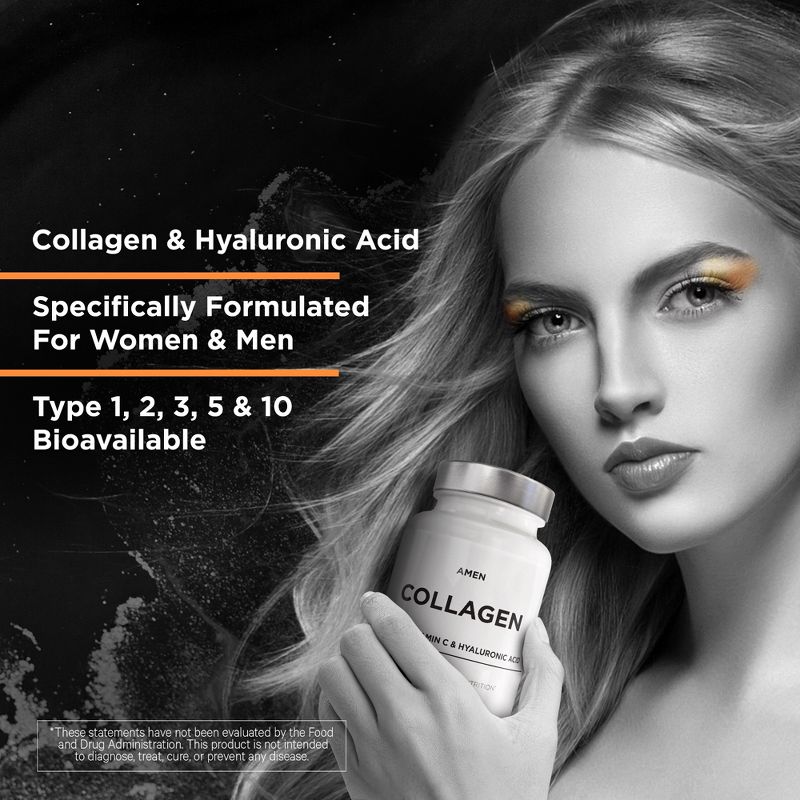 Amen Collagen Peptides 5 Types, Vitamin C, Hyaluronic Acid Capsules - 90ct, 4 of 8