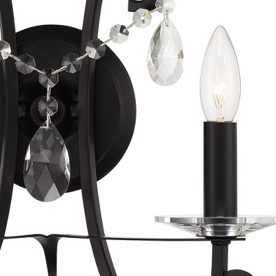 Matte Black 2-Light Sconce with Clear Hand Cut Crystals