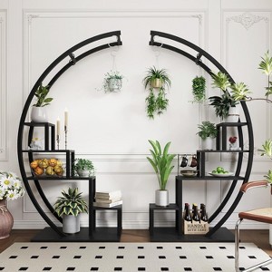 5-Tier Tall Metal Plant Shelf with Hooks, Half Moon Shape Plant Stand 2 Pack, Modern Flower Rack for Garden, Patio, or Balcony - 1 of 4