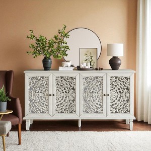 Mshliw 60" Antique Floral Carved Buffet Cabinet with Solid Wood Legs and Brass Handles, Adjustable Shelves Sideboard or TV Stand for Living Room - 1 of 4