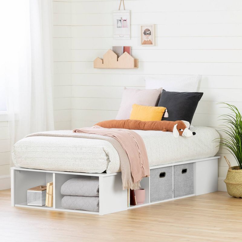 Twin Flexible Platform Kids&#39; Bed with baskets   Pure White  - South Shore, 4 of 8