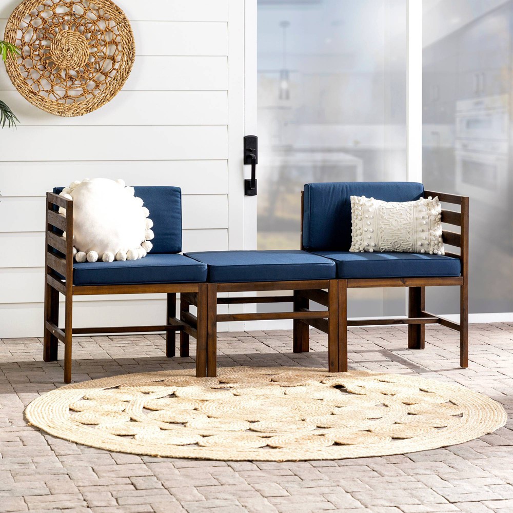 Photos - Garden Furniture 3pc Modular Acacia Wood Patio Chat Set with Cushions: Weather-Resistant, I