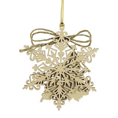 5.0 Inch Red Cardinal and Poinsettia Wooden Snowflake Ornament