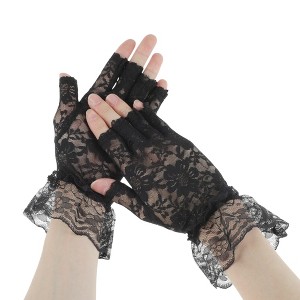 Unique Bargains Women's Half Finger Lace Floral Sunblock Fingerless Gloves 1 Pair - 1 of 4