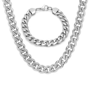 Steeltime 24" and 8.5" Men's stainless steel cuban link chain set. Color Options: Silver, Gold - 1 of 4