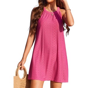 Women's Crochet Beach Cover Ups - Hollow Out Spaghetti Strap Sundress for Bikini and Swimwear - 1 of 4