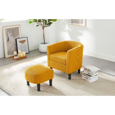 Okak Accent Chairs for Bedroom, Modern Accent Chair, Upholstered Arm Chair Corduroy Single Sofa Chair with Ottoman Foot Rest Comfy Armchair