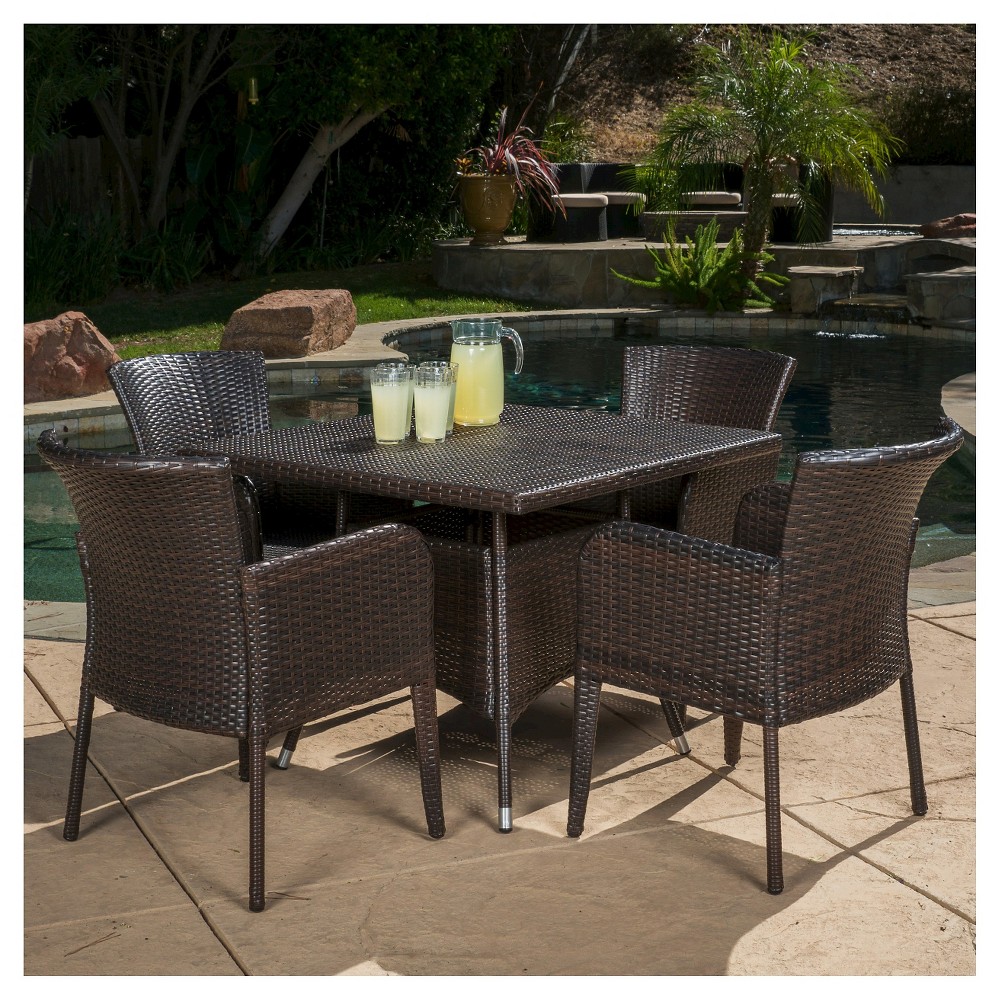 Photos - Dining Table Corsica 5pc Wicker Patio Dining Set - Brown - Christopher Knight Home