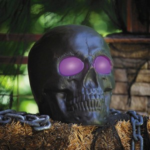 Morris Costumes 20" Light-Up LED Blow Mold Black Skull Halloween Decoration - 1 of 2