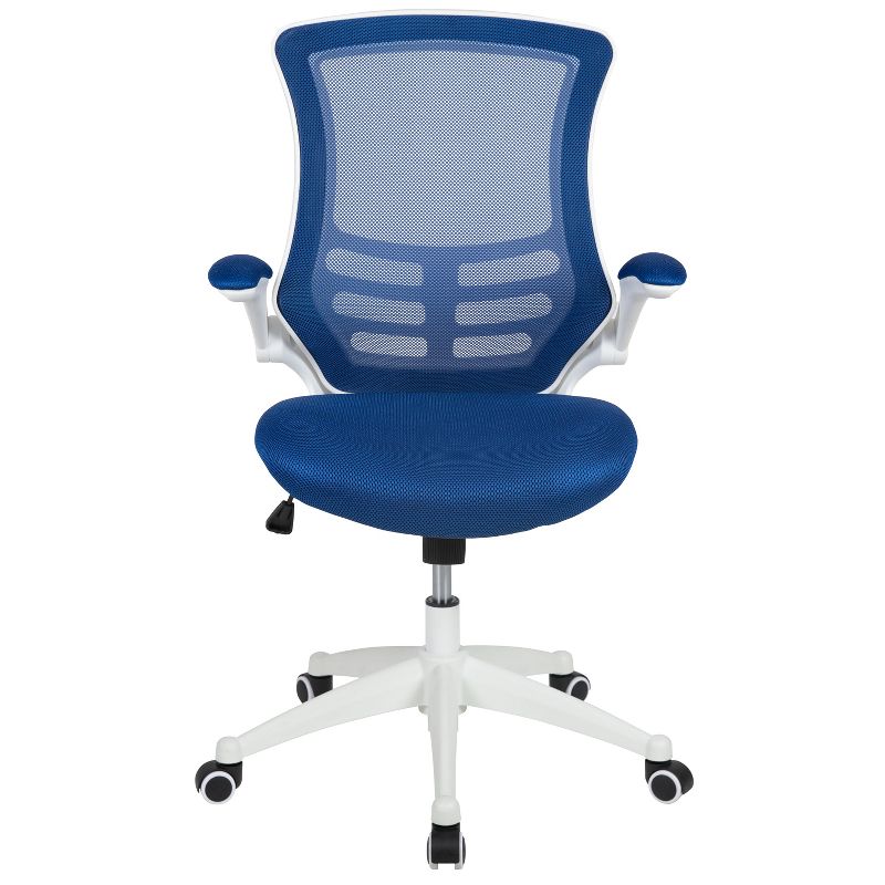 Emma and Oliver Mid-Back Blue Mesh Ergonomic Task Office Chair, White Frame - Flip-Up Arms, 4 of 15