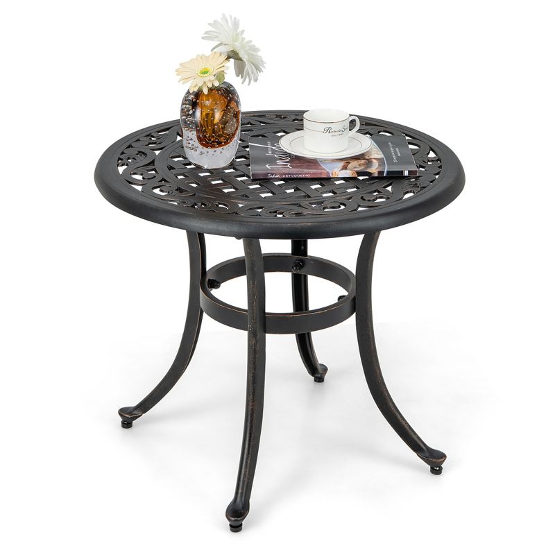 Tangkula Cast Aluminum Patio Table 24"Outdoor Round Side Table Anti-Rust Coffee Bistro Table, 1 of 11