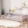 Twin Floor Bed with Fence and Door, Wood Montessori Toddler Bed for Kids, Low Platform Safety Guardrails for Transition-Baofuwish - 2 of 4