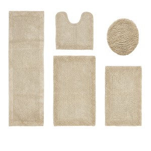 Edge Bath Rug 100% Premium Cotton Ultra-Soft Water Absorbent Tufted Solid Reversible 5 Piece Bathroom Rug Set for Machine Washable Bathmat - 1 of 2
