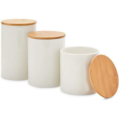 Farmlyn Creek 3 Piece White Ceramic Kitchen Canister Sets for Seasoning & Snacks with Bamboo Lids, 3 Sizes