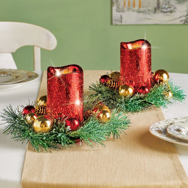 Collections Etc LED Lighted Faux Flickering Flame Red Christmas Candle Set 9.5 X 9.5 X 6, 2 of 3