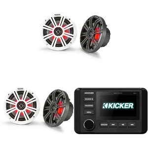 Kicker 46KMC4 Marine Gauge-Style Source & (2 Pair ) 45KM654L 6.5" Marine LED Speakers bundle - 1 of 4