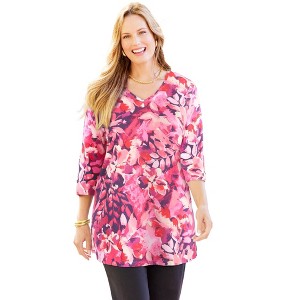 Catherines Women's Plus Size Petite Easy Fit 3/4-Sleeve V-Neck Tunic - 1 of 4