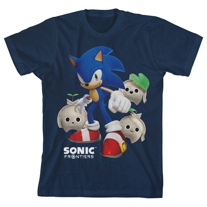 Sonic Frontiers Sonic With Kocos Crew Neck Short Sleeve Navy Boy's T-shirt, 1 of 4