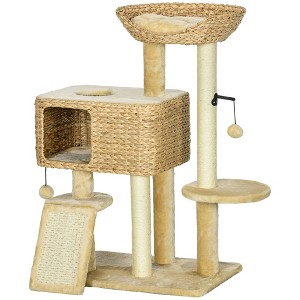 Skyzone Multi-Level Indoor Cat Tree with Sisal Scratching Posts, Condo, Hammock & Hanging Toy - Beige - 1 of 4