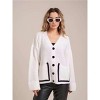 Clearlove Women's Color-Block Knit Cardigan with Contrast Pockets - Relaxed Fit Button-Front Cover-Up - 3 of 4