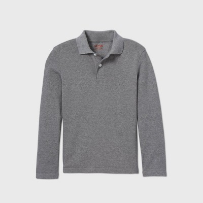 Boys' Long Sleeve Interlock Uniform Polo Shirt - Cat & Jack™ Gray L Husky