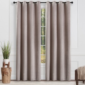 Chanasya 2pk Solid Velvet Room Darkening Grommet Window Curtain Panels - Set of 2 - 1 of 4