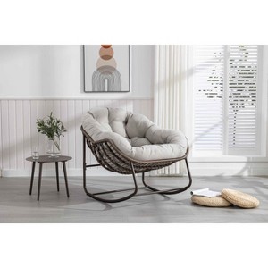 XIYUYEU Cotton Rattan Glider Rocking Chair with Mid-Height Backrest,Upholstered Nursery Rocking Chair for Bedroom - 1 of 4