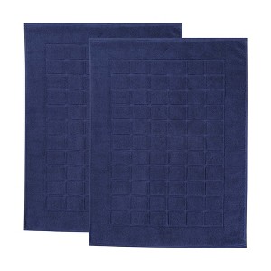 Cotton Solid Absorbent Thick Checkered Grid Washable Bath Mats, Set of 2 by Blue Nile Mills - 1 of 4