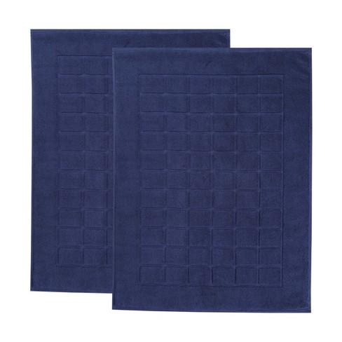 Cotton Solid Absorbent Thick Checkered Grid Washable Bath Mats, Set Of 2, Navy Blue - Blue Nile ...