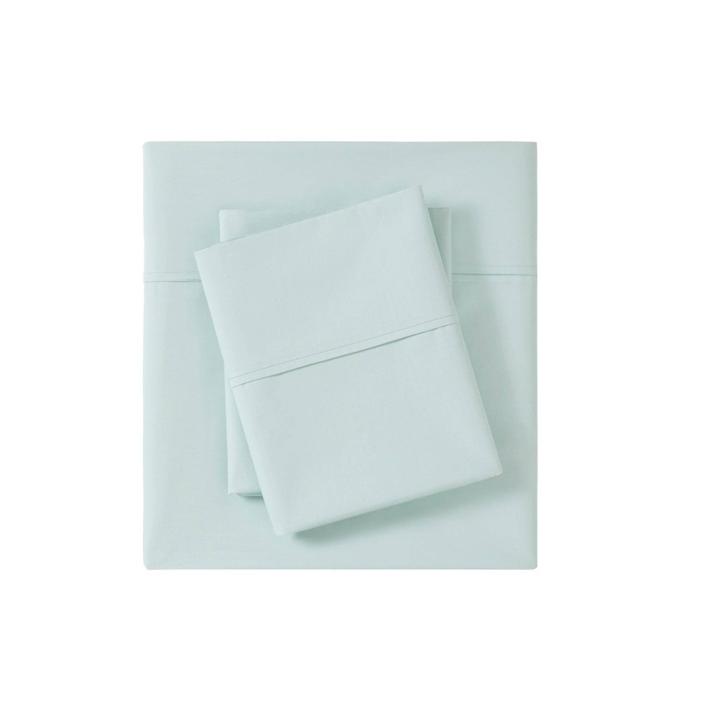 California King 200 Thread Count Cotton Peached Percale Sheet Set Aqua