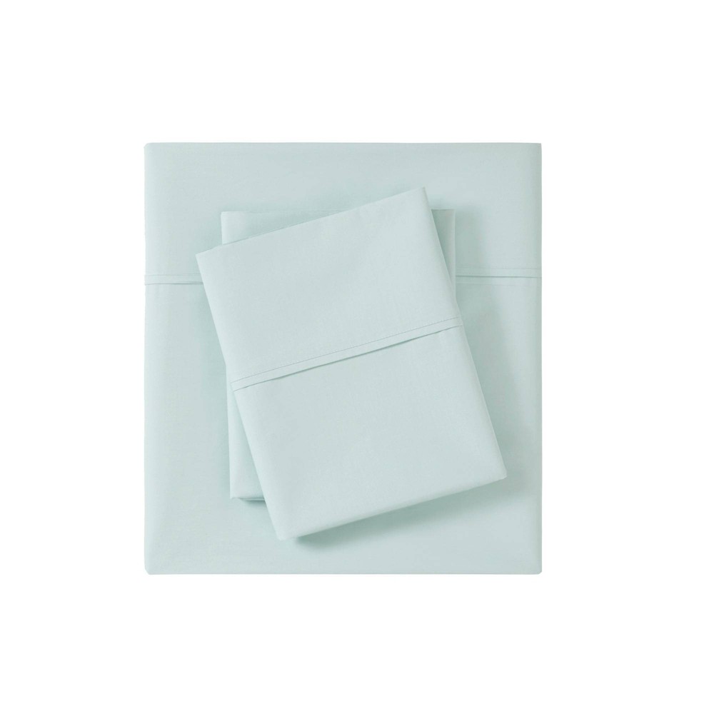 Photos - Bed Linen King 200 Thread Count Cotton Peached Percale Sheet Set Aqua