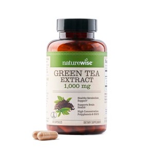 NatureWise Green Tea Extract Capsules 1000 mg - 50% EGCG & 98% Polyphenols - Antioxidants for Heart Health & Energy - Vegan, Non-GMO - 1 of 4