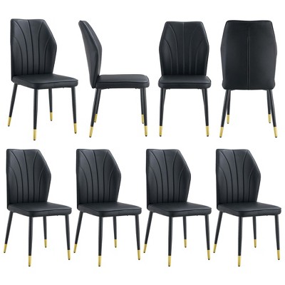 NicBex PU Leather Dining Chairs Set of 8,Upholstered Kitchen Chair with Curved Back and Black Metal Legs for Dining Room,Kitchen
