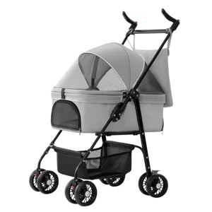 Racxily Foldable Pet Stroller with Weather Cover, 4 Wheels Pet Strolling Cart for Small/Medium Dogs and Cats with Removable Liner Storage Basket - 1 of 4