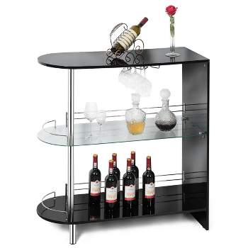 Costway Wine Rack Unit w/Tempered Glass Shelf & Glass Holders Glossy  Black