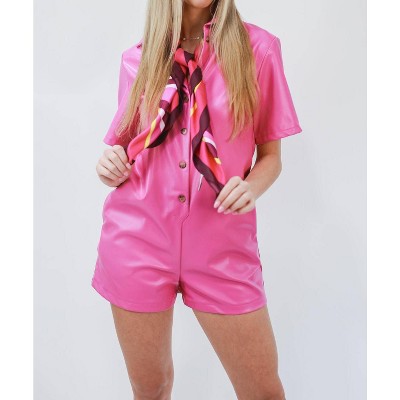Women's Concert Girly Faux Leather Romper - SHE + SKY