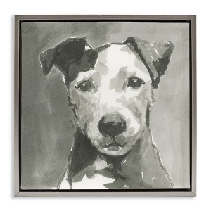 Stupell Industries Muted Dog with Quiet Expression Floating Frame Canvas Art, Gray, 18" x 18" - 1 of 4