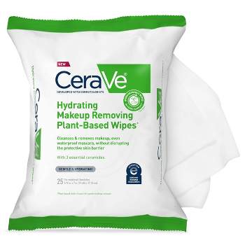 CeraVe Hydrating Makeup Remover Wipes, Plant Based Facial Cleansing Wipes for Sensitive Skin, Fragrance-Free - 25ct