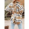 Coolmee Women's Plaid Coats Shacket Winter Outfits Long Sleeve Button Down Shirts Jacket with Side Pockets - 3 of 4