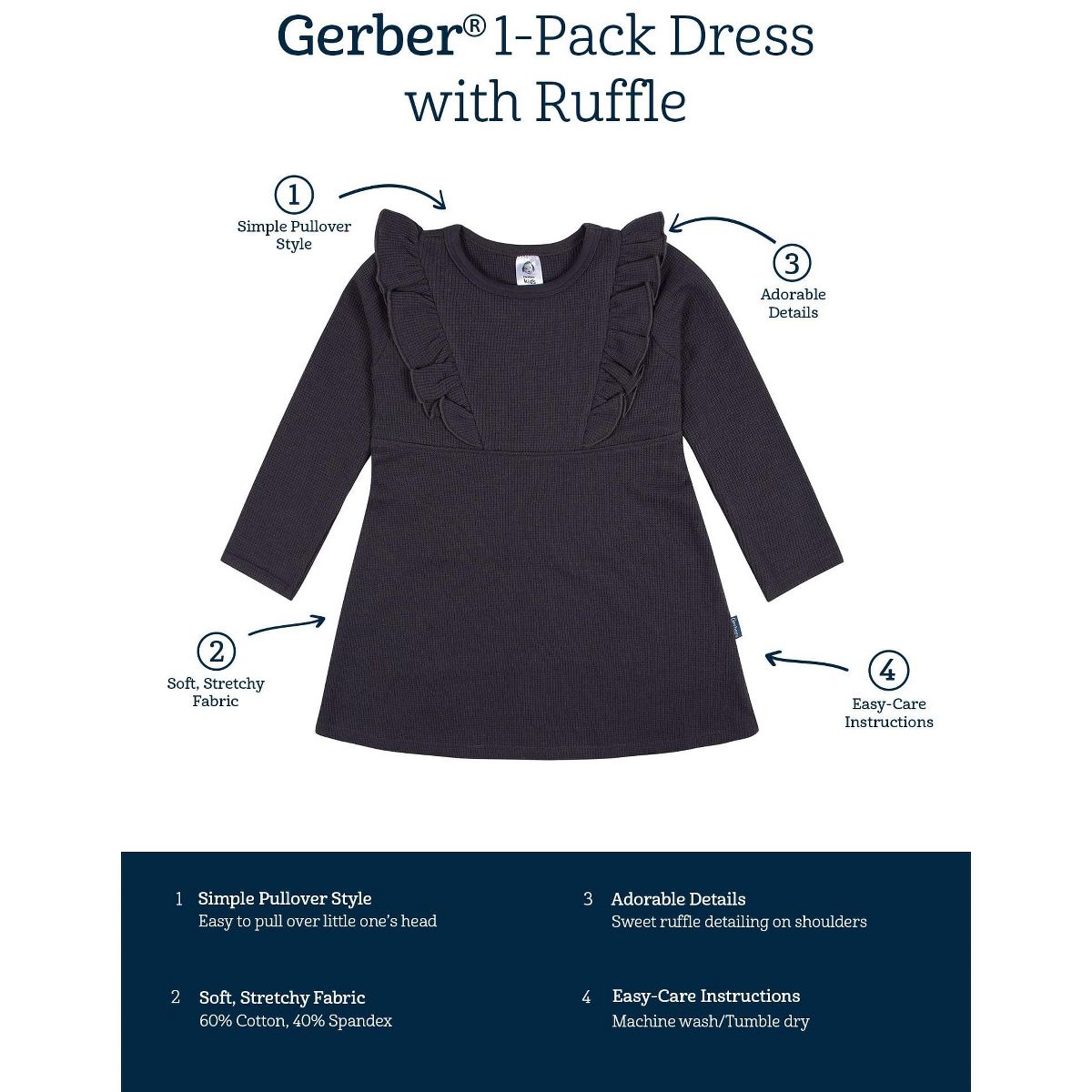 Gerber Baby and Toddler Girls' Dress With Ruffle - thumbnail 6