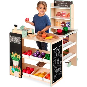 Best Choice Products Kids Pretend Play Grocery Store Wooden Supermarket Set w/ Chalkboard, Cash Register - 1 of 4
