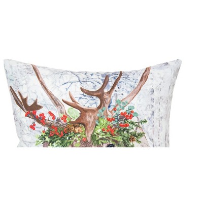 Reindeer Holly Flower Crown Christmas Throw Pillow