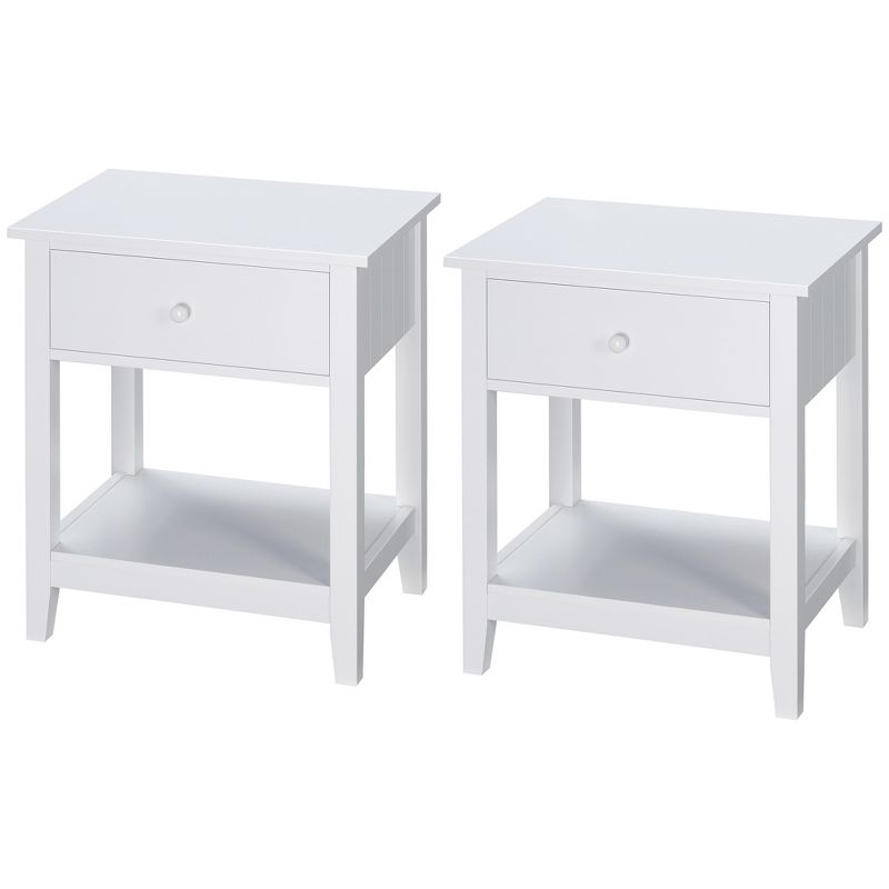 HOMCOM Side Table, Modern End Table with Storage Drawer and Shelf, Nightstand for Bedroom, or Living Room, Set of 2, White, 4 of 7