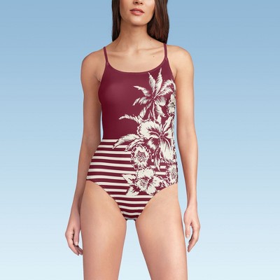 Lands' End Women's Chlorine Resistant Scoop Neck High Leg Tugless Tank Thin Strap One Piece Swimsuit Adjustable