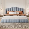 Queen Size Velvet Upholstered Bed Frame Floor Bed with Shell-Shaped Headboard for Bedroom - ModernLuxe - 2 of 4
