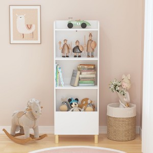 MAYEERTY 4 Tier Bookshelf Toy Storage Cabinet Organizer for Children Room Living Room White - 1 of 4