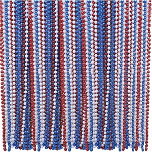 Patriotic Beads Necklace (72 Pack) - Red, White, and Blue, 33" Long, 7mm Thick -or 4th of July Party Favors and Dress-Up Accessories by 4E's Novelty - 1 of 4