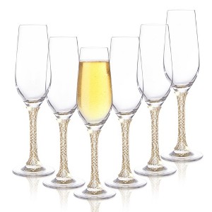 Berkware Luxurious Crystal Champagne Flutes with Elegant Rhinestone Embellished Stem - 8oz - 1 of 4